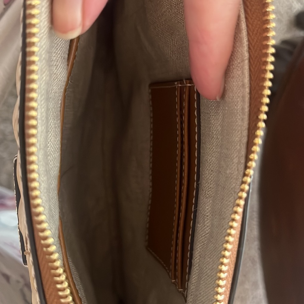 Michael Kors Tan and Green Palm Woven Clutch - Picture 2 of 3